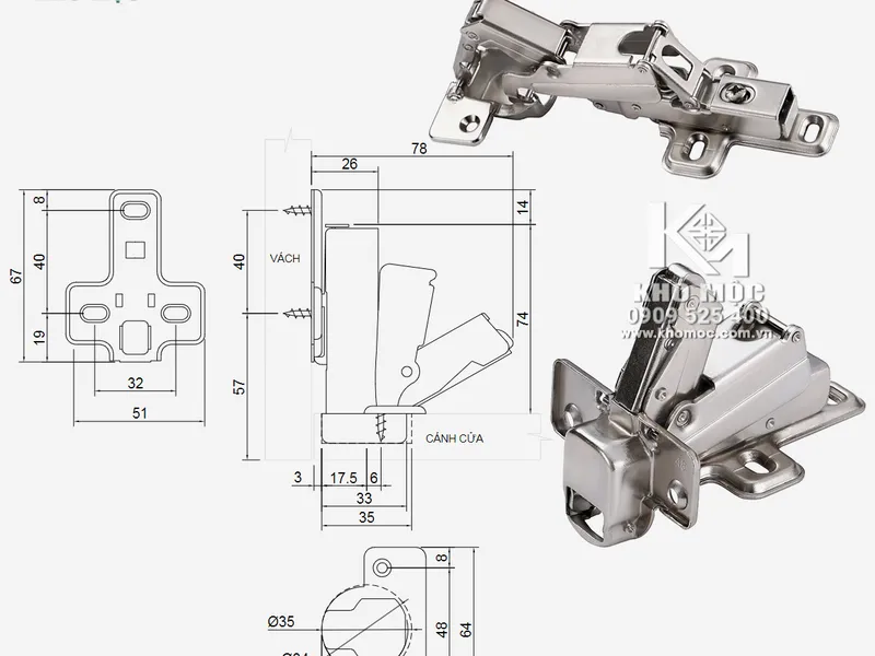 Bản Lề 165 Độ 01718 VICKINI Giảm Chấn 