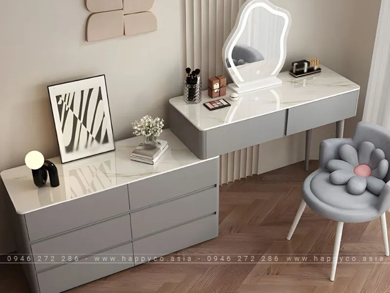 BÀN TRANG ĐIỂM GỖ MDF MÀU TRẮNG THANH LỊCH BP6830