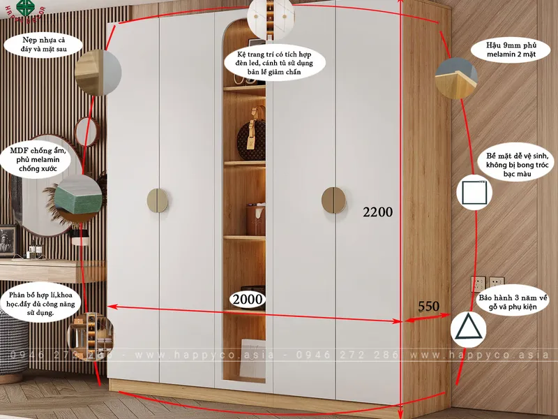 Mẫu tủ quần áo 1m2 đẹp TA6829