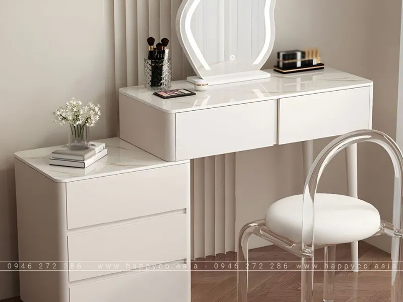 BÀN TRANG ĐIỂM GỖ MDF MÀU TRẮNG THANH LỊCH BP6830