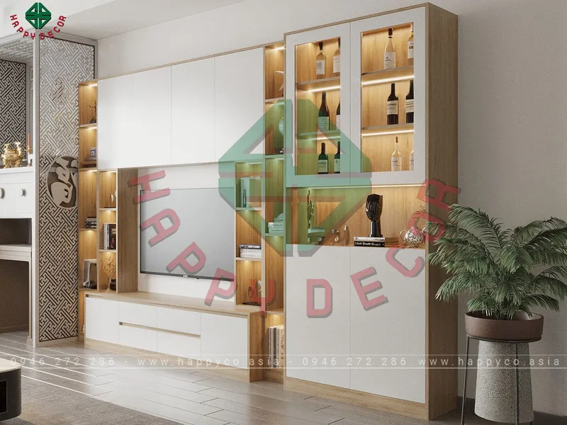 Mẫu kệ tivi đẹp kết hợp tủ sách tủ trang trí KT6806