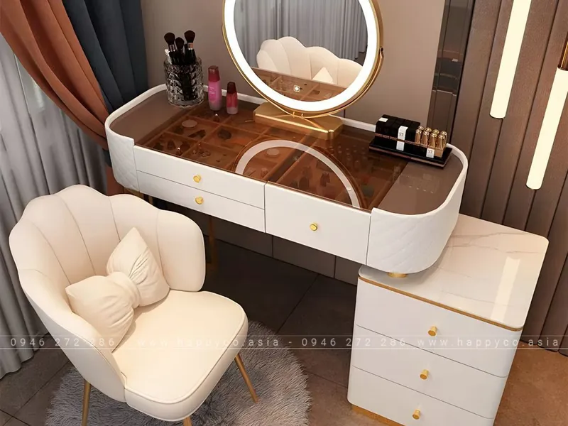 BÀN TRANG ĐIỂM GỖ MDF MẶT KÍNH HIỆN ĐẠI BP6845