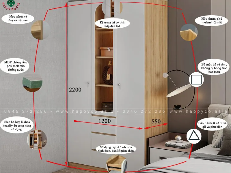 Mẫu tủ quần áo 1m2 nhỏ đẹp TA6830