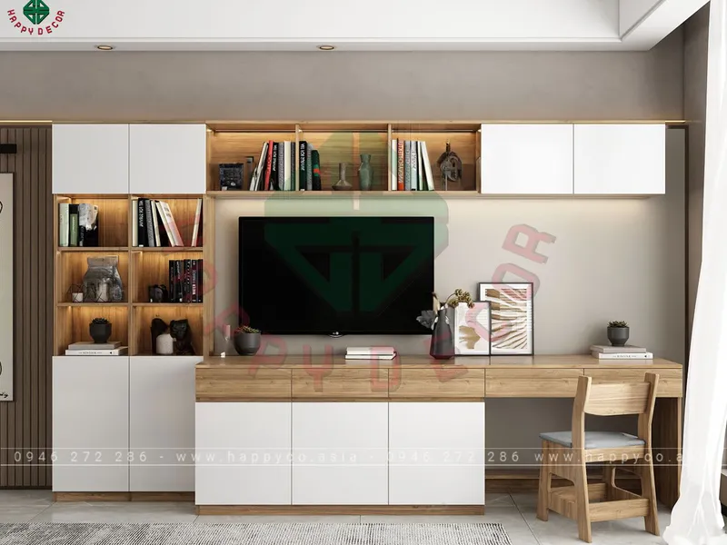 Mẫu kệ tivi kết hợp tủ tường bàn làm việc KT6807