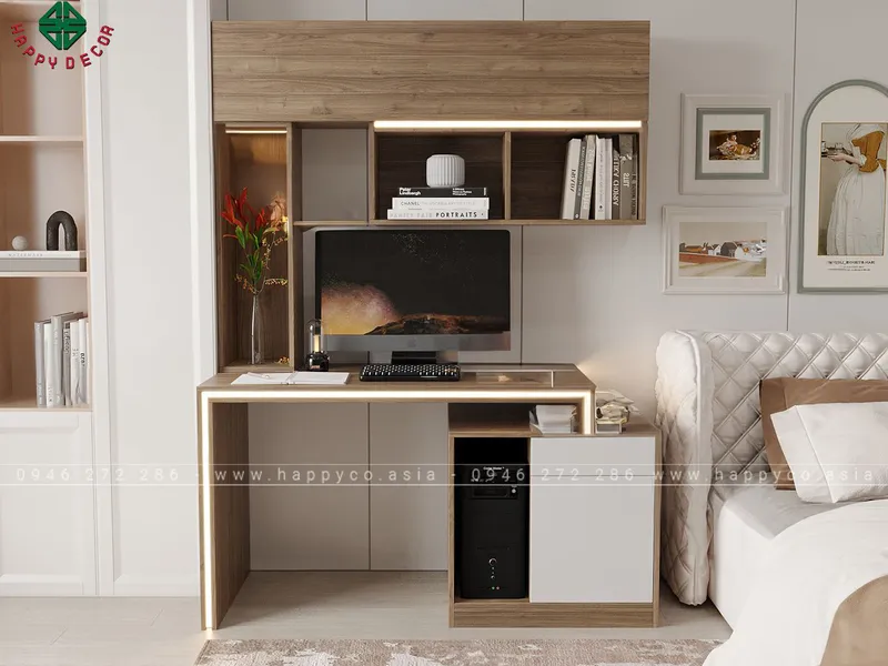Mẫu bàn làm việc tại nhà kết hợp giá treo tường BV6806