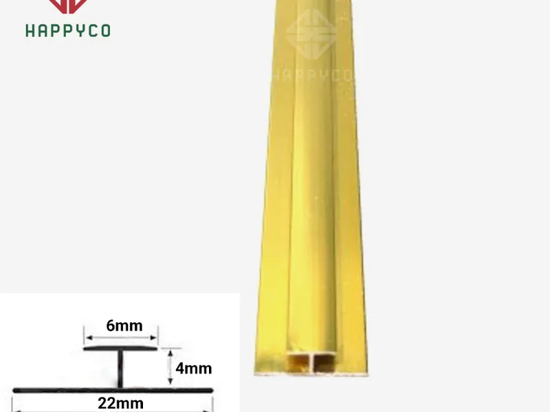 Nẹp Nhôm H / 22*6*4 ly Màu Vàng Cây 2,4m