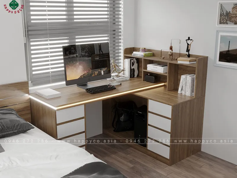 Mẫu bàn làm việc góc đẹp tại nhà BV6803