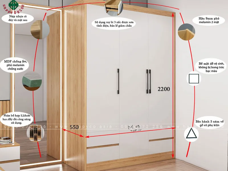 Tủ quần áo 3 buồng TA6821
