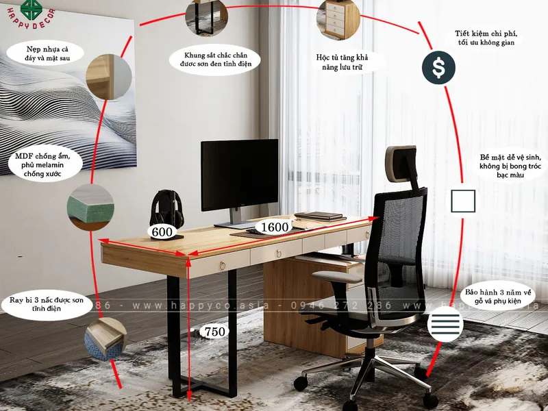 Bàn làm việc đẹp BV6810