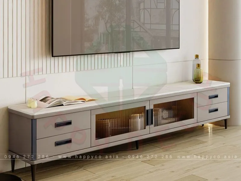 KỆ TIVI VÁN MDF MÀU XÁM PHỐI KÍNH HIỆN ĐẠI KT6835