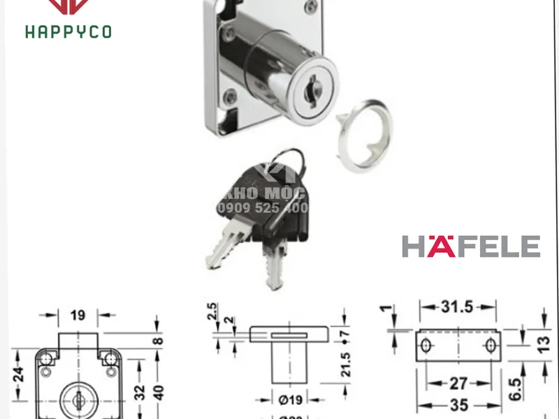 Khóa Vuông 232.01.220 Hafele chìa bẻ nhựa 22mm