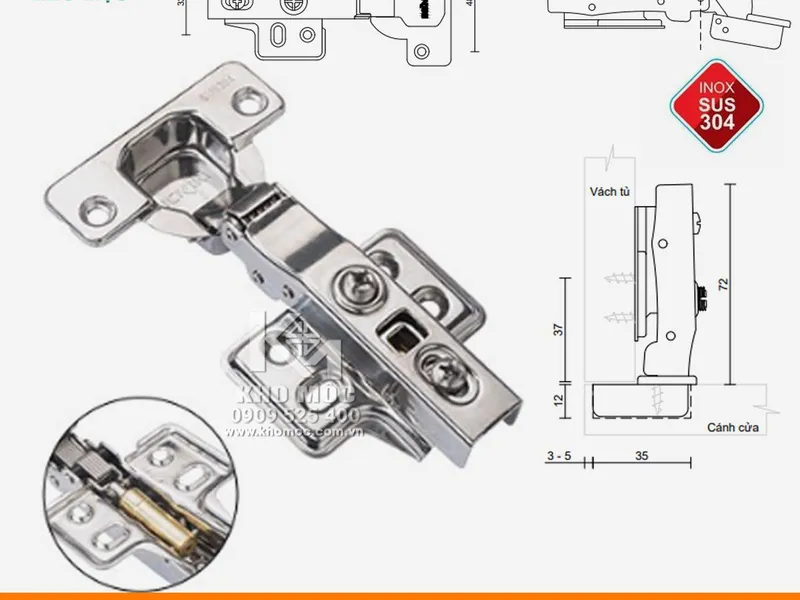 Bản Lề 01618 Inox 304 Giảm Chấn 