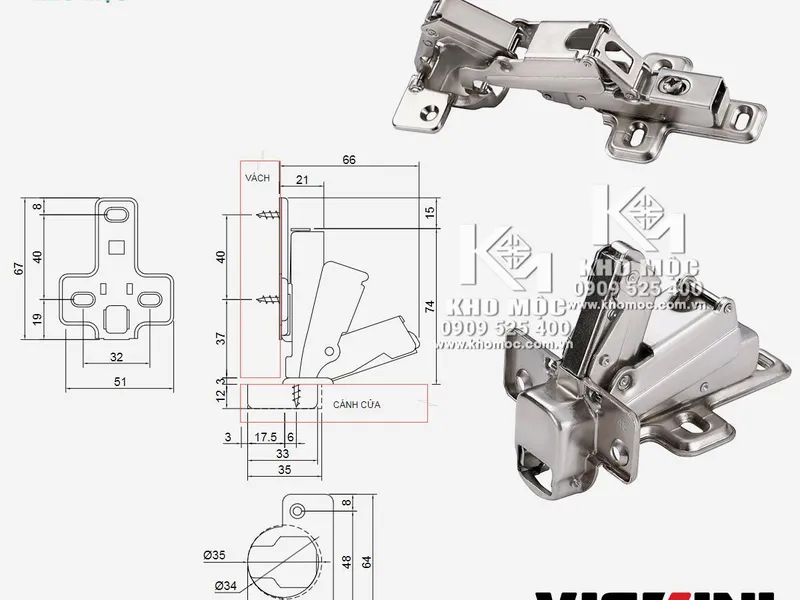 Bản Lề 165 Độ 01718 VICKINI Giảm Chấn 