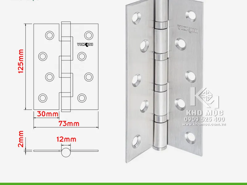 Bản lề lá VICKINI 43101.132 SSS 12.5 phân dầy 2 ly