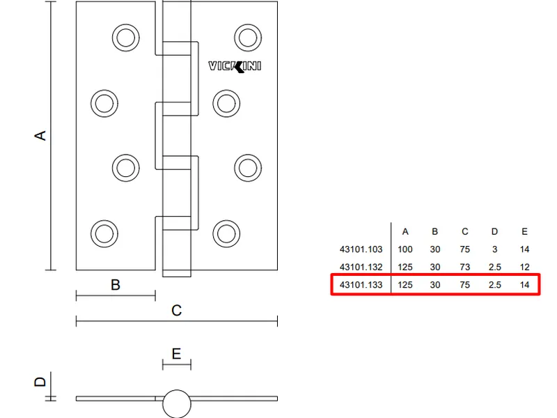 BL Lá 43101.133 IVAN VICKINI - Inox 201 / 12.7 phân*3ly - Bản Lề Lá