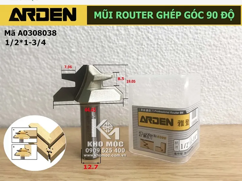 ARDEN A0308038 Mũi Router ghép góc 90 độ 