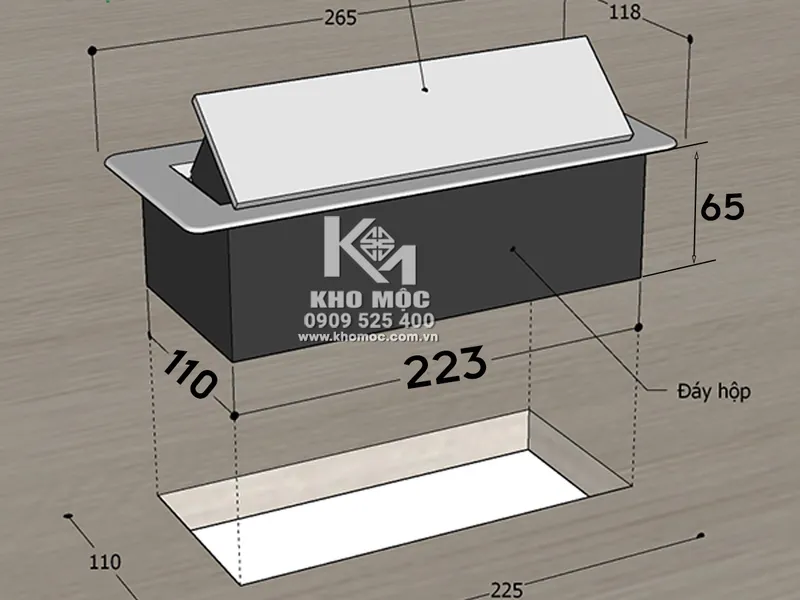 Hộp điện âm bàn đa năng, thông minh có ổ cắm điện 118x263