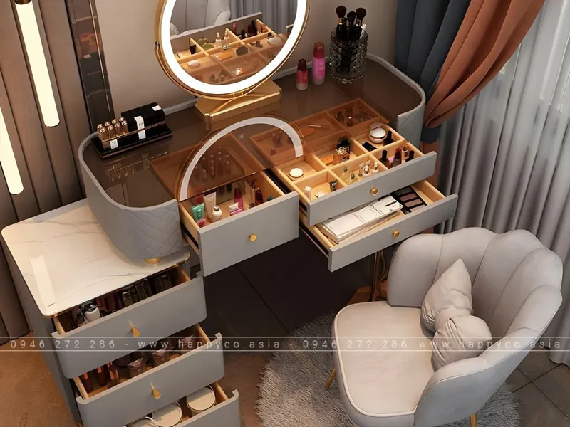BÀN TRANG ĐIỂM GỖ MDF MẶT KÍNH HIỆN ĐẠI BP6845