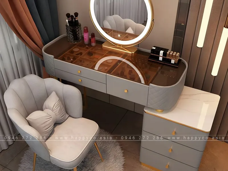 BÀN TRANG ĐIỂM GỖ MDF MẶT KÍNH HIỆN ĐẠI BP6845