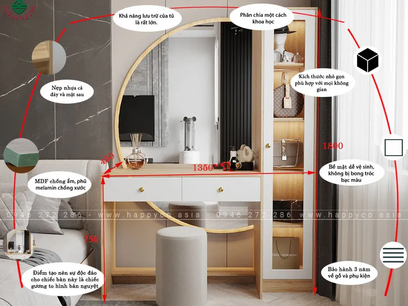 Bàn trang điểm gương bán nguyệt BP6801