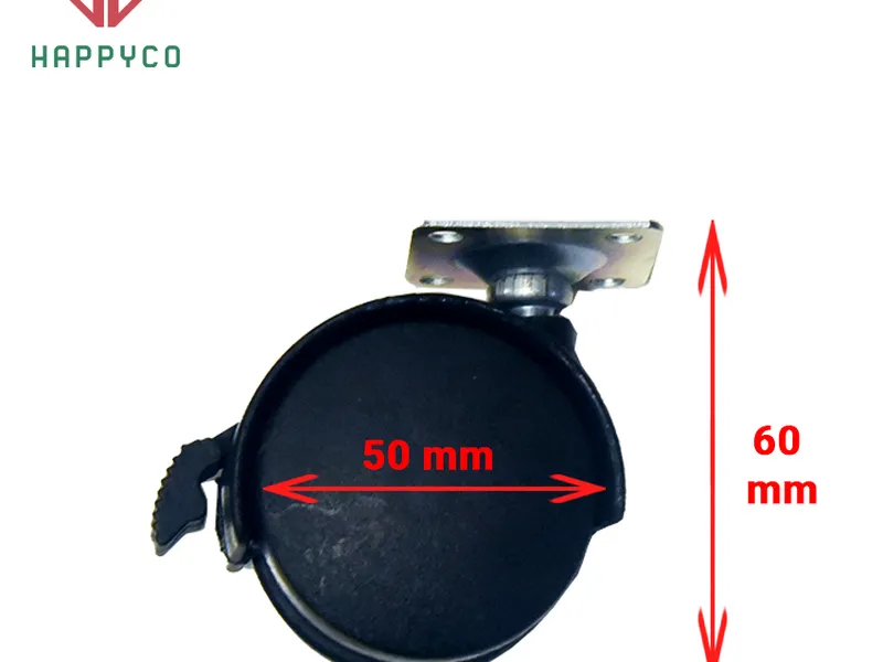 Bánh Xe Nhựa Đen Phi 50mm Có Khóa - Đế Bằng