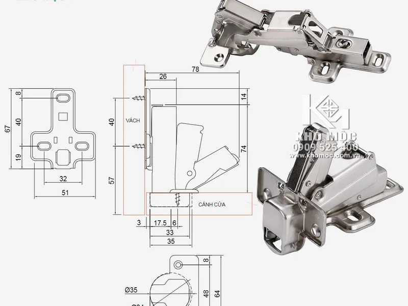 Bản Lề 165 Độ 01718 VICKINI Giảm Chấn 