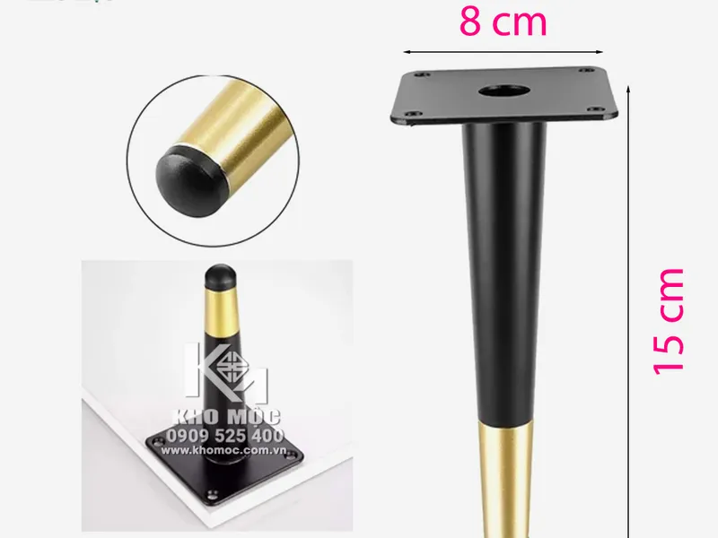 Chân Ghế Sofa Cao Cấp Trụ Tròn Bằng Sắt Vàng Đen