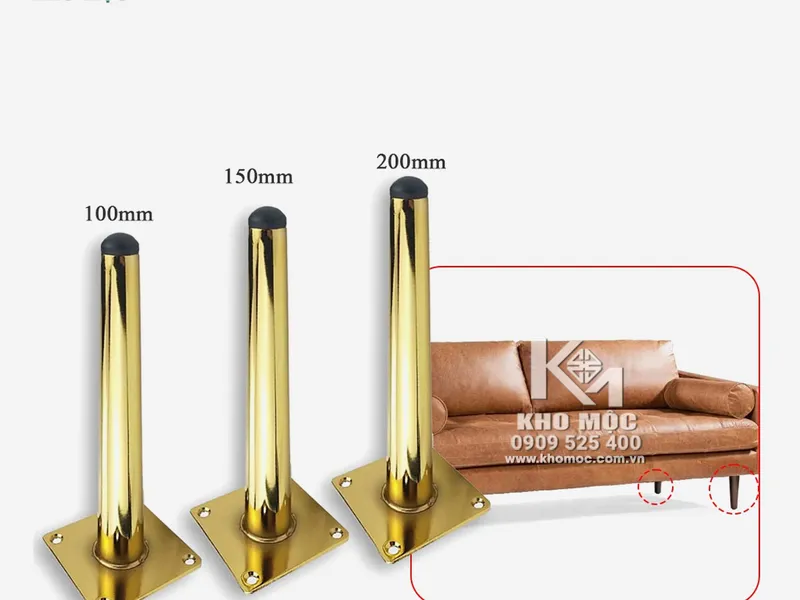 Chân Ghế Sofa Cao Cấp Trụ Tròn Bằng Sắt Màu Vàng 