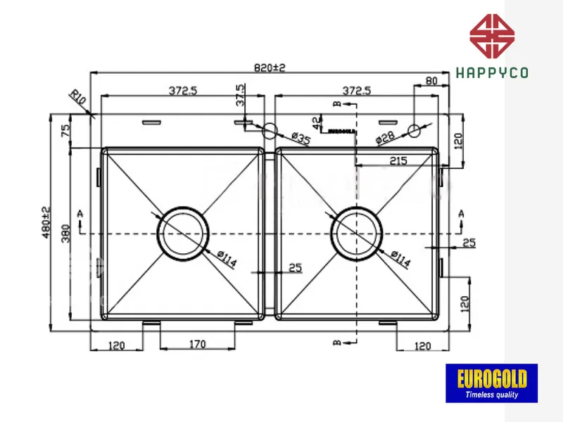 CHẬU RỬA BÁT  EUS18248 EUROGOLD