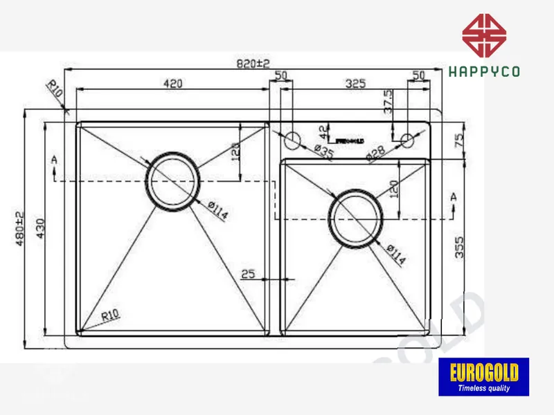 CHẬU RỬA BÁT  EUS28248 EUROGOLD