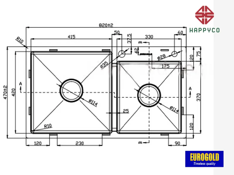 CHẬU RỬA BÁT EUS38247 EUROGOLD
