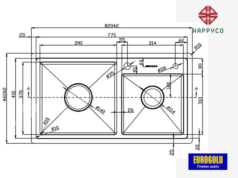 CHẬU RỬA BÁT INOX 304 EUP18248 – EUROGOLD