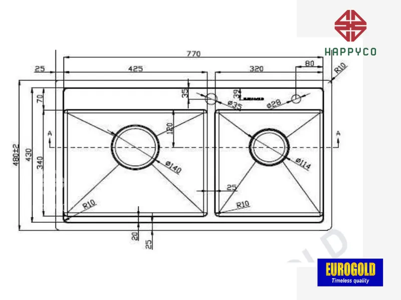 CHẬU RỬA BÁT INOX 304 EUP28248 – EUROGOLD