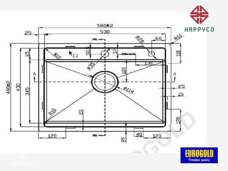 CHẬU RỬA BÁT INOX 304 EUS55848 EUROGOLD