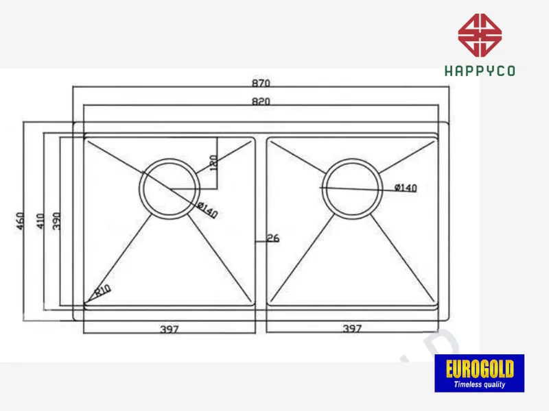 CHẬU RỬA BÁT INOX 304 EUS98746 EUROGOLD