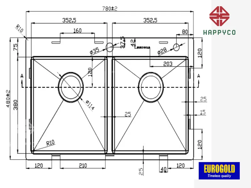 CHẬU RỬA CHÉN EUROGOLD EUS47848
