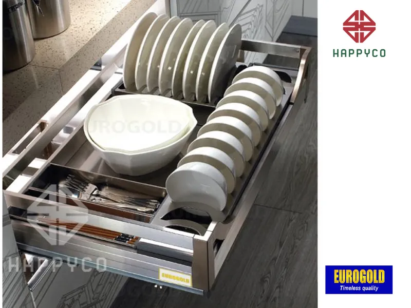 GIÁ BÁT ĐĨA INOX HỘP ÂM TỦ, RAY GIẢM CHẤN EU133600 EUROGOLD