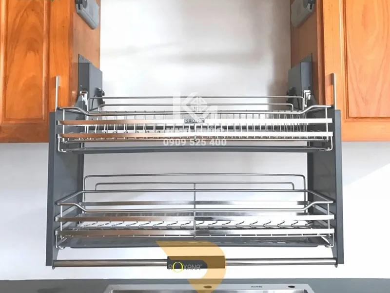GIÁ CHÉN BÁT NÂNG HẠ DI ĐỘNG 2 TẦNG ROXANA INOX PHỦ CROM  Mã R014