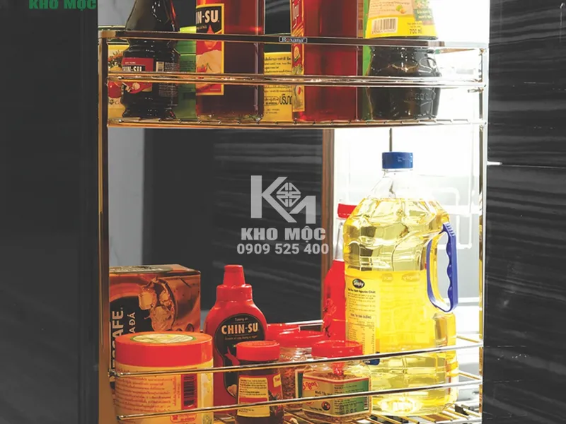 GIÁ GIA VỊ INOX NAN ĐẸT BÓNG CAO CẤP GẮN CÁNH TỦ DƯỚI, RAY ÂM GIẢM CHẤN ROXANA MÃ R003 VIP