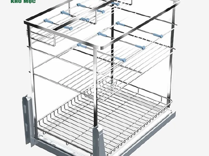 GIÁ GIA VỊ INOX NAN ĐẸT BÓNG CAO CẤP GẮN CÁNH TỦ DƯỚI, RAY ÂM GIẢM CHẤN ROXANA MÃ R003