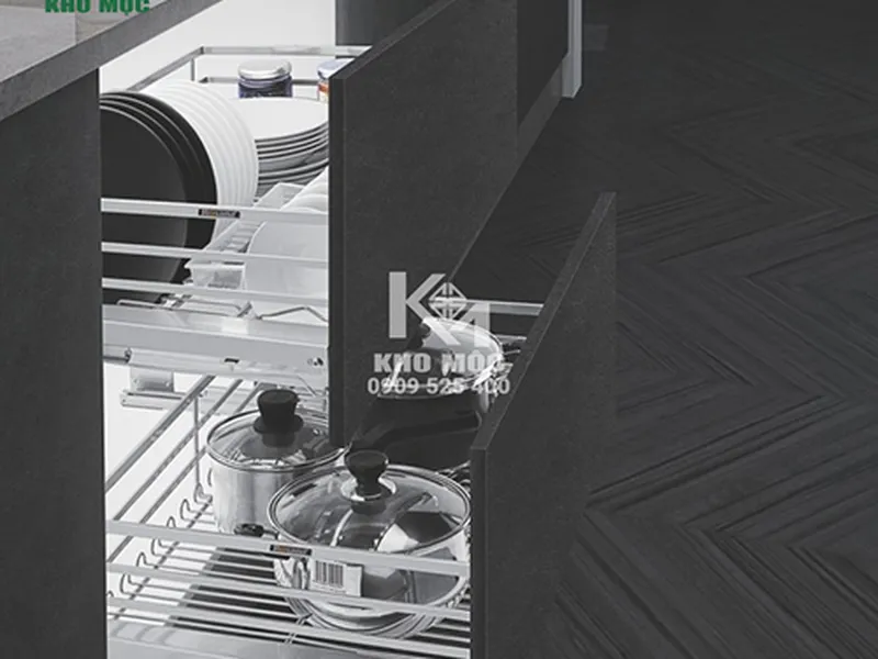 GIÁ XOONG NỒI TỦ DƯỚI INOX NAN DẸT, NAN MỜ, RAY ÂM GIẢM CHẤN ROXANA MÃ R002A