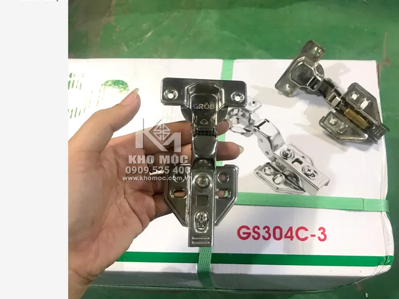 Bản Lề Giảm Chấn GROB GS304C THÉP MẠ INOX (Cặp) 