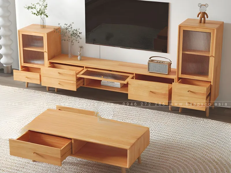 KỆ TIVI CHÂN THẤP MÀU VÀNG VÂN GỖ HIỆN ĐẠI - KT6836