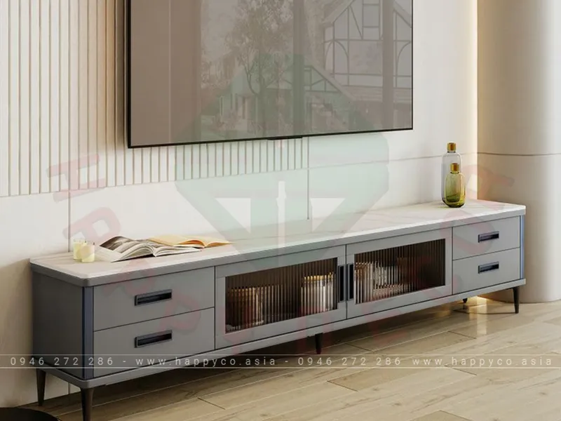 KỆ TIVI VÁN MDF MÀU XÁM PHỐI KÍNH HIỆN ĐẠI KT6835