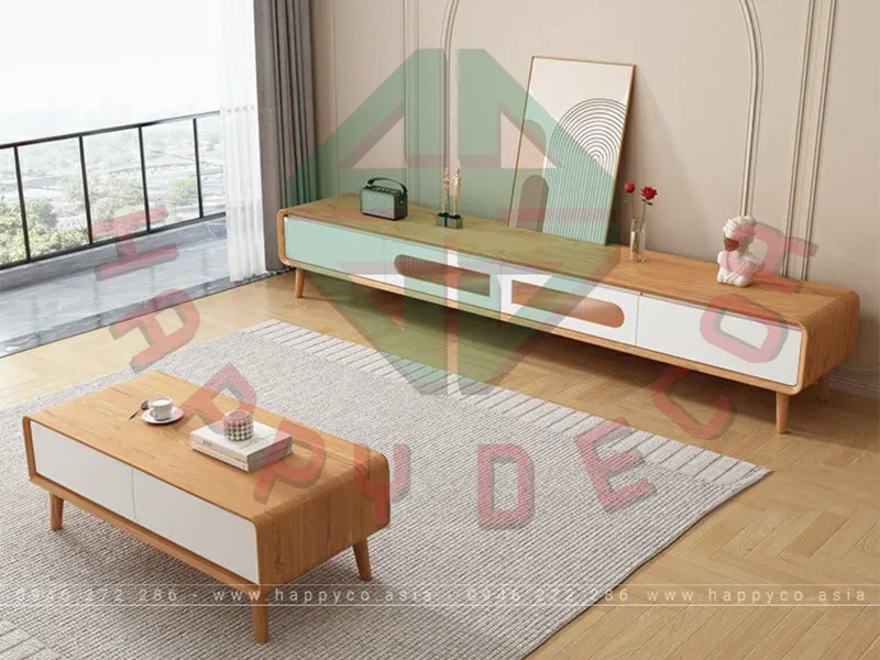 KỆ TIVI GỖ MDF MÀU NÂU VÂN GỖ PHỐI TRẮNG HIỆN ĐẠI KT6834
