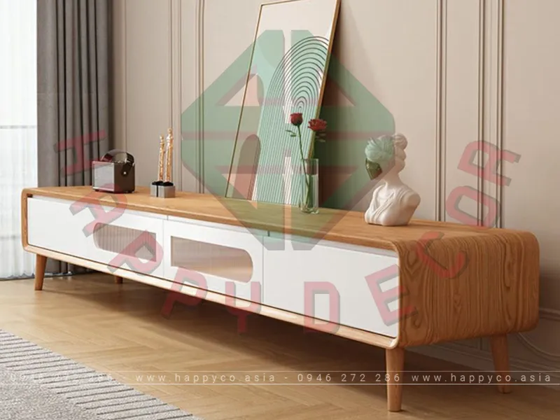 KỆ TIVI GỖ MDF MÀU NÂU VÂN GỖ PHỐI TRẮNG HIỆN ĐẠI KT6834
