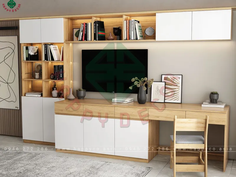 Mẫu kệ tivi kết hợp tủ tường bàn làm việc KT6807