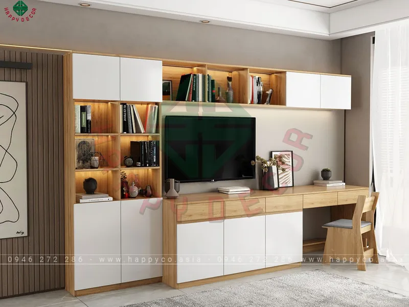 Mẫu kệ tivi kết hợp tủ tường bàn làm việc KT6807