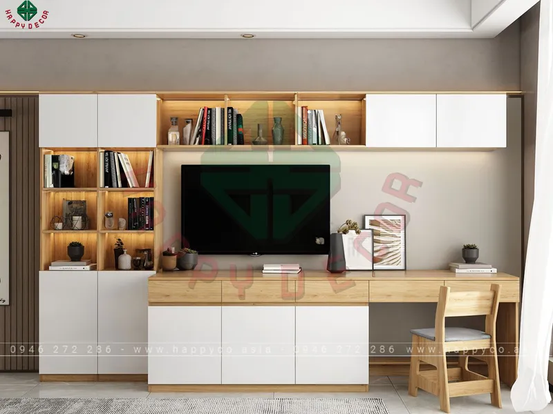 Mẫu kệ tivi kết hợp tủ tường bàn làm việc KT6807