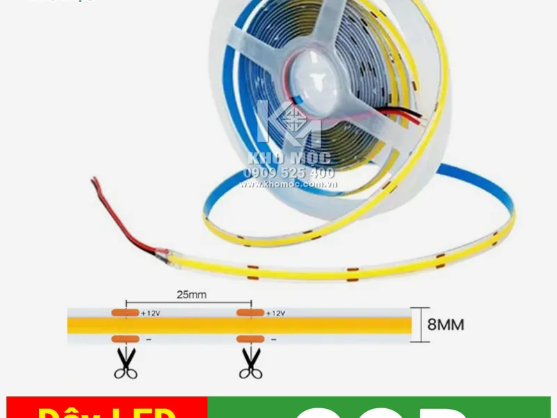 Dây Đèn LED COB Dán 12V - Cuộn 5 Mét - KHÔNG LỘ MẮT